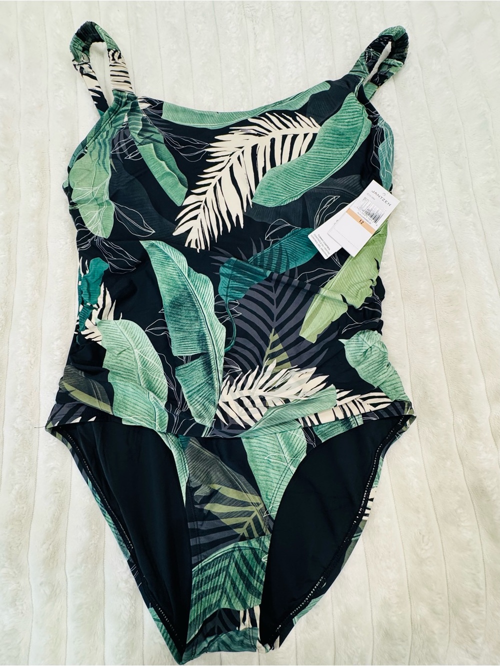 Jantzen Tropical Leaf Print One-Piece Swimsuit in Black and Green